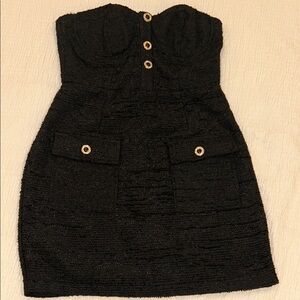 Aqua Black Strapless Dress with Button Detail